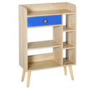Libreria 5 Ripiani con Cassetto 60x24x86,8 cm in Truciolato  Rovere e Blu