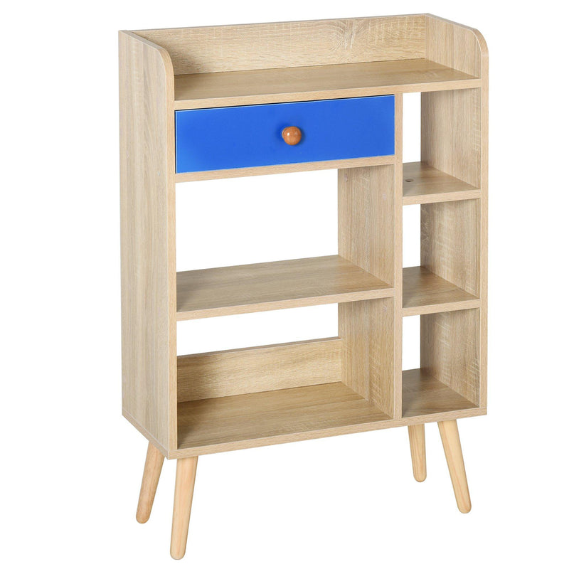 Libreria 5 Ripiani con Cassetto 60x24x86,8 cm in Truciolato  Rovere e Blu
