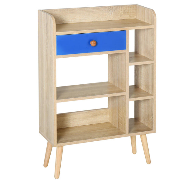 Libreria 5 Ripiani con Cassetto 60x24x86,8 cm in Truciolato Rovere e Blu sconto