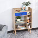 Libreria 5 Ripiani con Cassetto 60x24x86,8 cm in Truciolato  Rovere e Blu