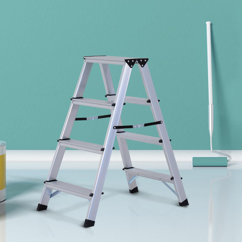 Scaletta Pieghevole in Alluminio 4 Gradini   Silver