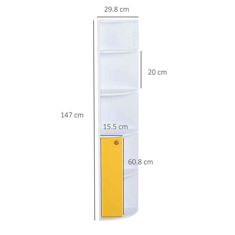 Libreria Angolare 5 Ripiani con Armadietto 29,8x29,9x147 cm  Bianco e Giallo