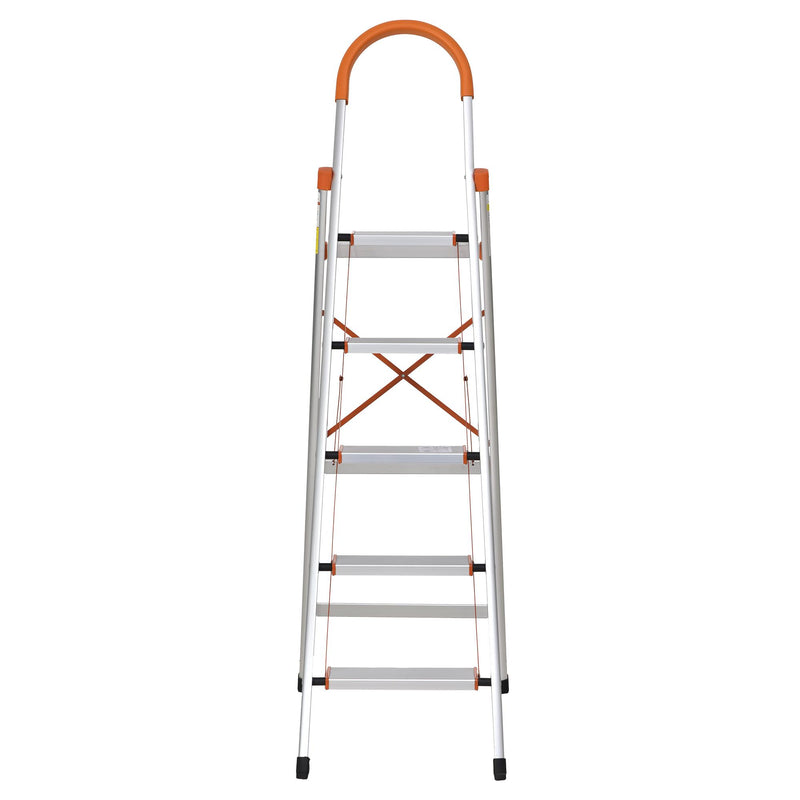 Scala Pieghevole Salvaspazio in Alluminio 5 Gradini  Silver e Arancione