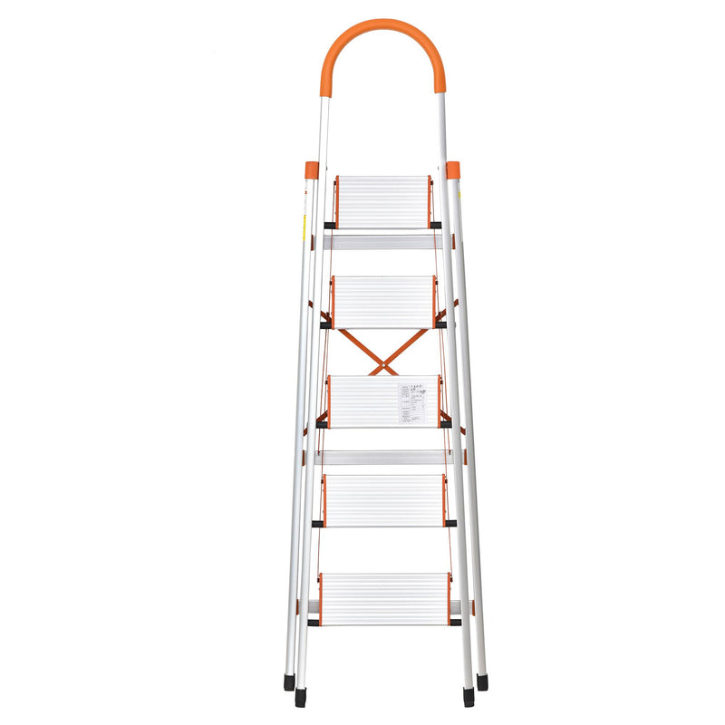 Scala Pieghevole Salvaspazio in Alluminio 5 Gradini  Silver e Arancione