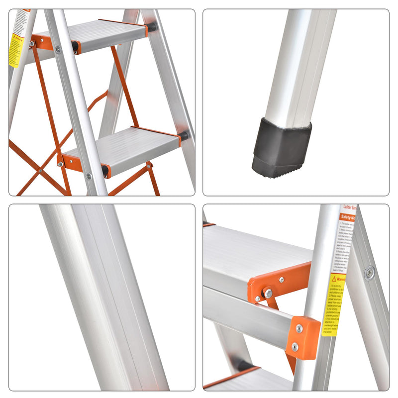 Scala Pieghevole Salvaspazio in Alluminio 5 Gradini  Silver e Arancione