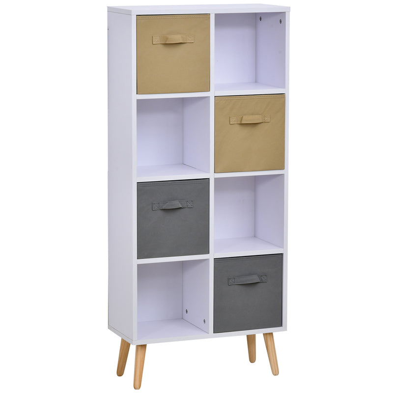 Armadietto Libreria 8 Ripiani 4 Cassetti Pieghevoli 54,5x24x122,5 cm  Bianco
