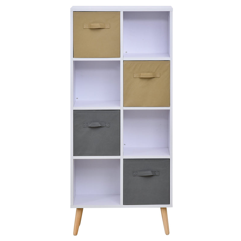 Armadietto Libreria 8 Ripiani 4 Cassetti Pieghevoli 54,5x24x122,5 cm  Bianco