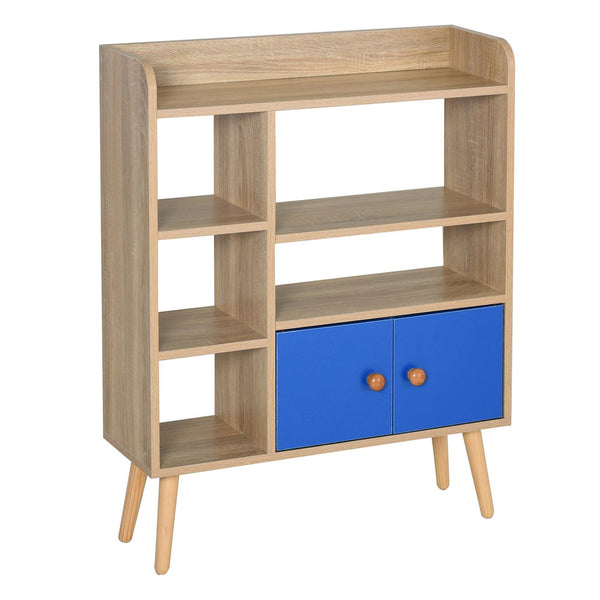 Libreria 5 Ripiani con Armadietto 71,8x24x90,8 cm in Truciolato Rovere e Blu prezzo