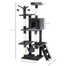 Tiragraffi con 2 Cuccie Amaca e Giochi per Gatti 49x49x155 cm in Peluche Sisal  Grigio Scuro