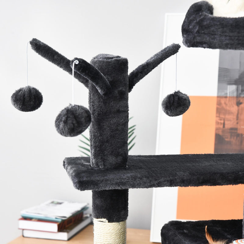 Tiragraffi con 2 Cuccie Amaca e Giochi per Gatti 49x49x155 cm in Peluche Sisal  Grigio Scuro