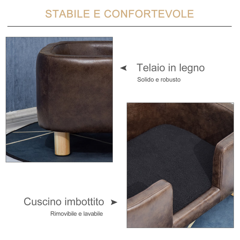 Cuccia Rialzata per Gatti e Cani 74x48,5x31 cm in Similpelle  Marrone Scuro