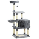 Tiragraffi con Cuccia e Cestino sospeso per Gatti 60x45x134 cm in Peluche Sisal  Grigio