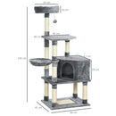 Tiragraffi con Cuccia e Cestino sospeso per Gatti 60x45x134 cm in Peluche Sisal  Grigio