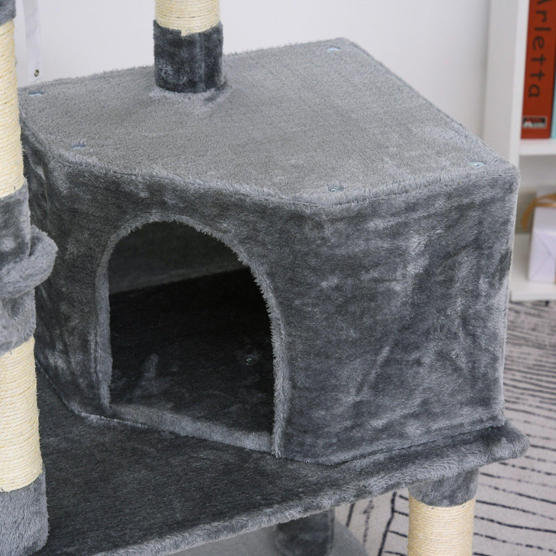 Tiragraffi con Cuccia e Cestino sospeso per Gatti 60x45x134 cm in Peluche Sisal  Grigio