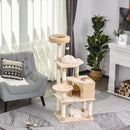 Tiragraffi con Cuccia e Cestino sospeso per Gatti 60x45x134 cm in Peluche Sisal  Beige