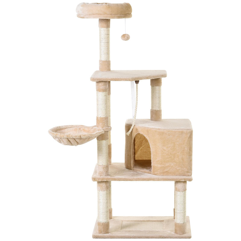 Tiragraffi con Cuccia e Cestino sospeso per Gatti 60x45x134 cm in Peluche Sisal  Beige
