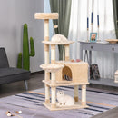 Tiragraffi con Cuccia e Cestino sospeso per Gatti 60x45x134 cm in Peluche Sisal  Beige