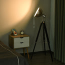 Lampada da Terra Tripode in Legno con Paralume in Acciaio 65x65x100-140 cm E27  Nera