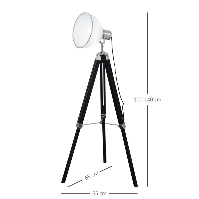 Lampada da Terra Tripode in Legno con Paralume in Acciaio 65x65x100-140 cm E27  Nera