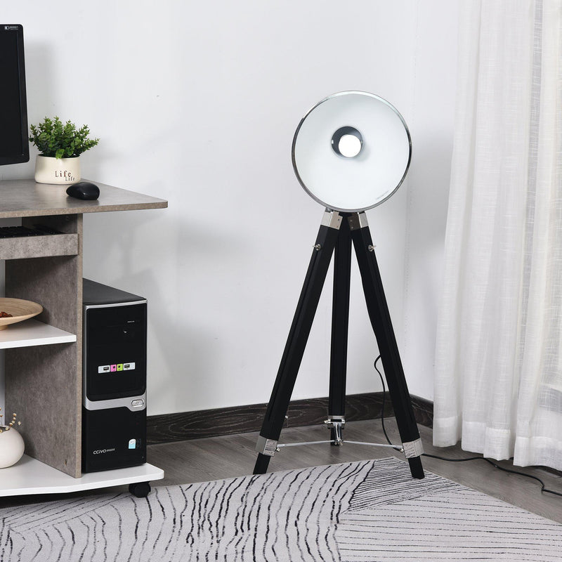 Lampada da Terra Tripode in Legno con Paralume in Acciaio 65x65x100-140 cm E27  Nera