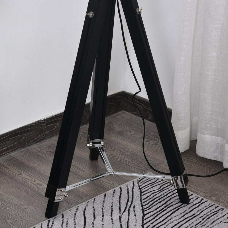 Lampada da Terra Tripode in Legno con Paralume in Acciaio 65x65x100-140 cm E27  Nera