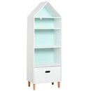 Libreria 4 Ripiani 1 Cassetto 50x30x142 cm  Bianco e Azzurro