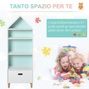 Libreria 4 Ripiani 1 Cassetto 50x30x142 cm  Bianco e Azzurro