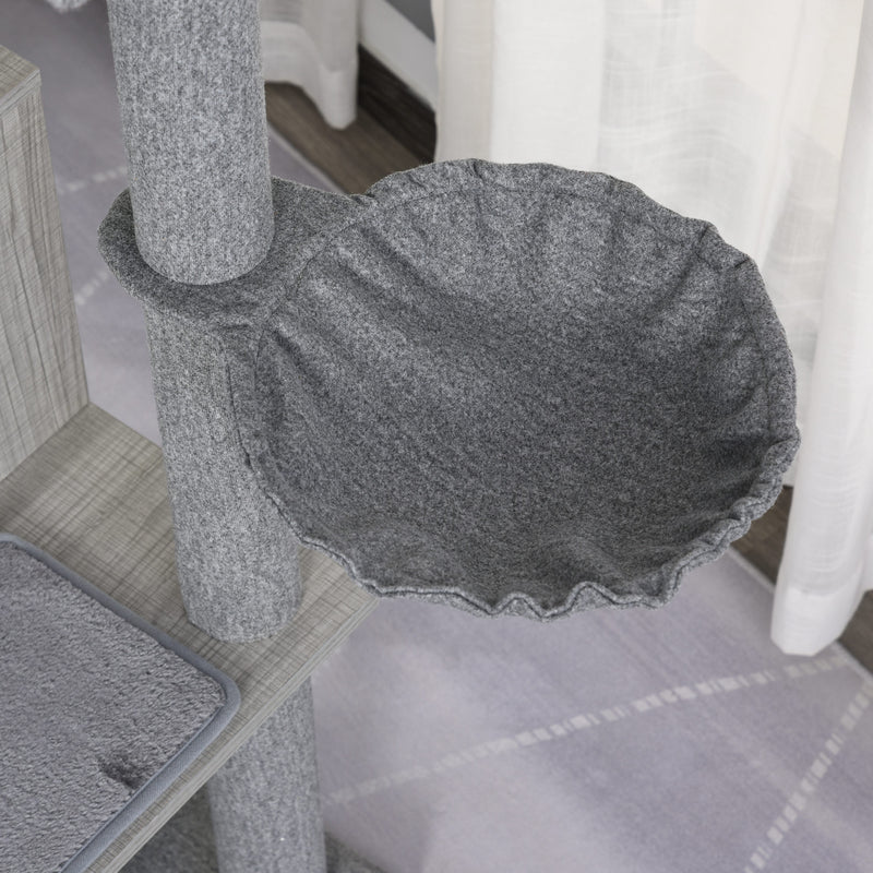 Tiragraffi con Cuccia e Cestino sospeso per Gatti 61x49x160,5 cm in Peluche Sisal  Grigio