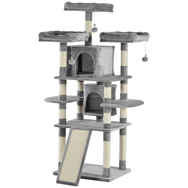 Tiragraffi con 2 Cucce e 2 Casette per Gatti 60x50x168 cm in Peluche Sisal  Grigio online