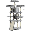 Tiragraffi con 2 Cucce e 2 Casette per Gatti 60x50x168 cm in Peluche Sisal  Grigio