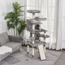 Tiragraffi con 2 Cucce e 2 Casette per Gatti 60x50x168 cm in Peluche Sisal  Grigio