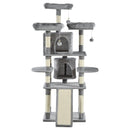 Tiragraffi con 2 Cucce e 2 Casette per Gatti 60x50x168 cm in Peluche Sisal  Grigio