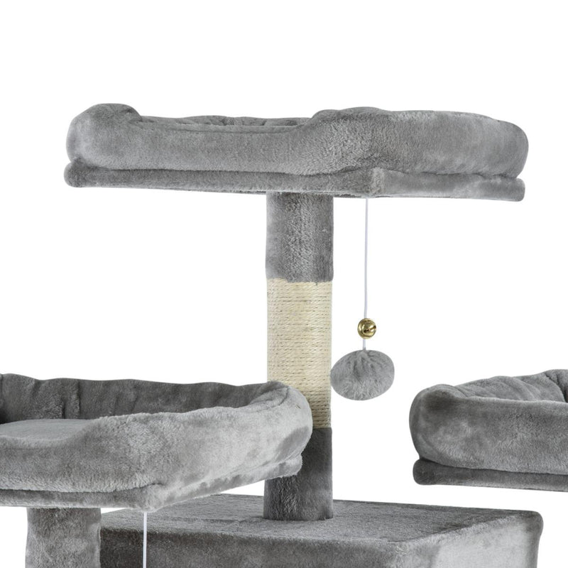 Tiragraffi con 2 Cucce e 2 Casette per Gatti 60x50x168 cm in Peluche Sisal  Grigio