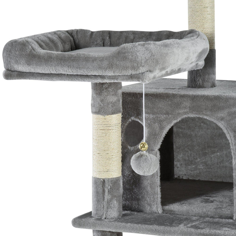 Tiragraffi con 2 Cucce e 2 Casette per Gatti 60x50x168 cm in Peluche Sisal  Grigio