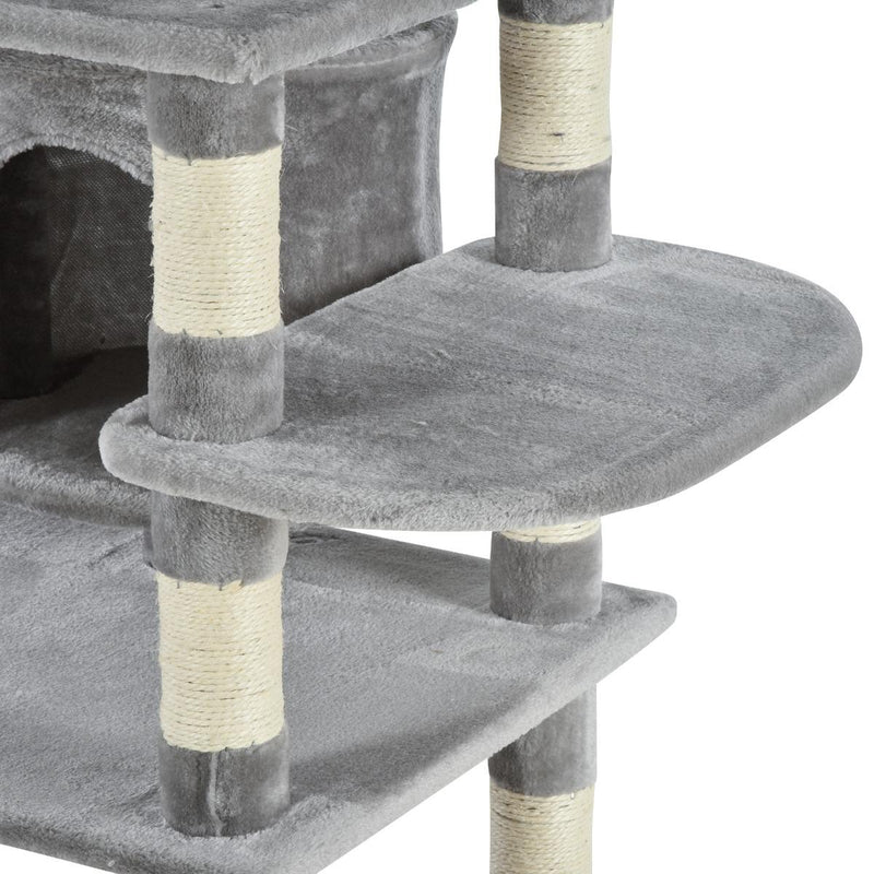Tiragraffi con 2 Cucce e 2 Casette per Gatti 60x50x168 cm in Peluche Sisal  Grigio
