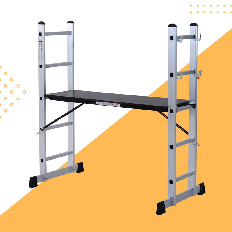 Mini Ponteggio Trabattello Scala 130x70x140 cm in Alluminio Portata max 150 Kg 