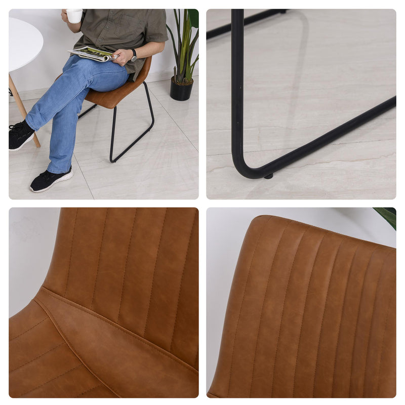 Set 2 Sedie Imbottite in Similpelle  Marrone Chiaro