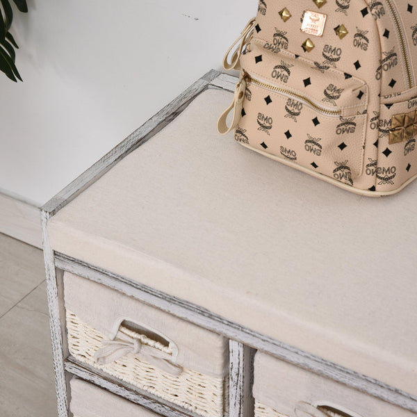 Cassettiera in Legno 80x37x45 cm con 5 Cassetti in Vimini  Beige online