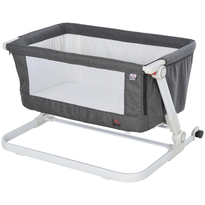 Culla Fianco Letto Pieghevole 0-5 Mesi 94x64x72-80 cm in Alluminio e Cotone  Bianco e Grigio