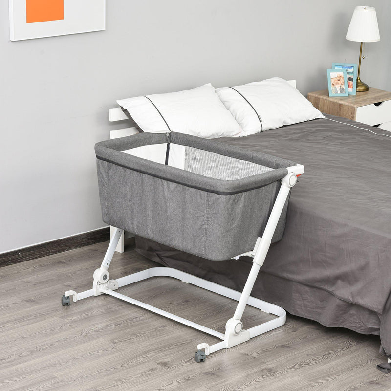 Culla Fianco Letto Pieghevole 0-5 Mesi 94x64x72-80 cm in Alluminio e Cotone  Bianco e Grigio