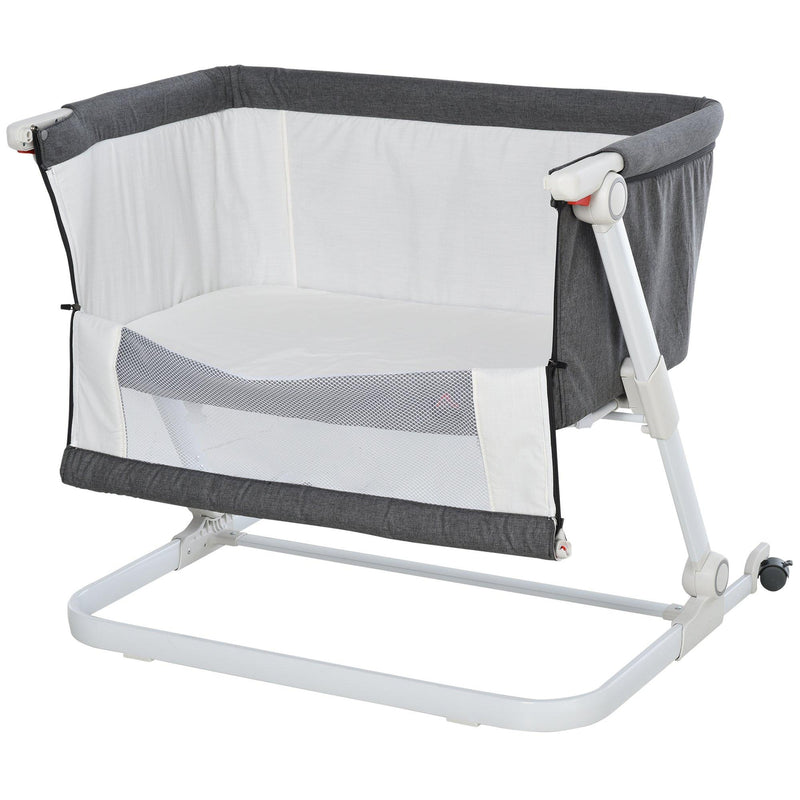 Culla Fianco Letto Pieghevole 0-5 Mesi 94x64x72-80 cm in Alluminio e Cotone  Bianco e Grigio