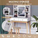 Consolle Trucco 80x40x127 cm con Specchio e Sgabello  Bianca