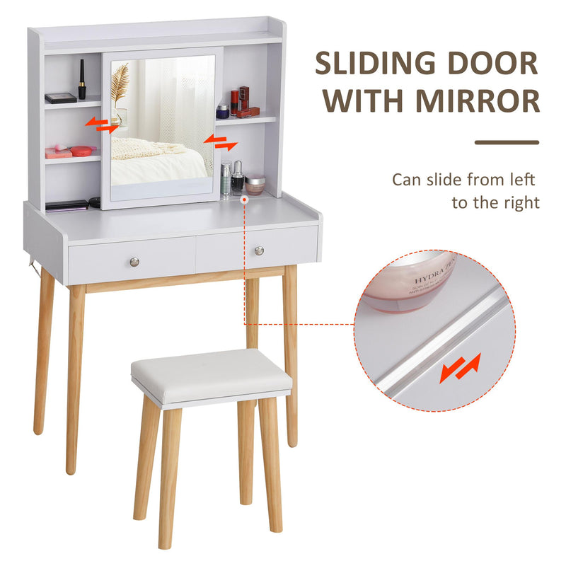 Consolle Trucco 80x40x127 cm con Specchio e Sgabello  Bianca