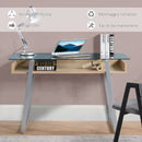 Scrivania da Ufficio Porta PC 120x60x74,5 cm in Acciaio Legno e Piano in Vetro 