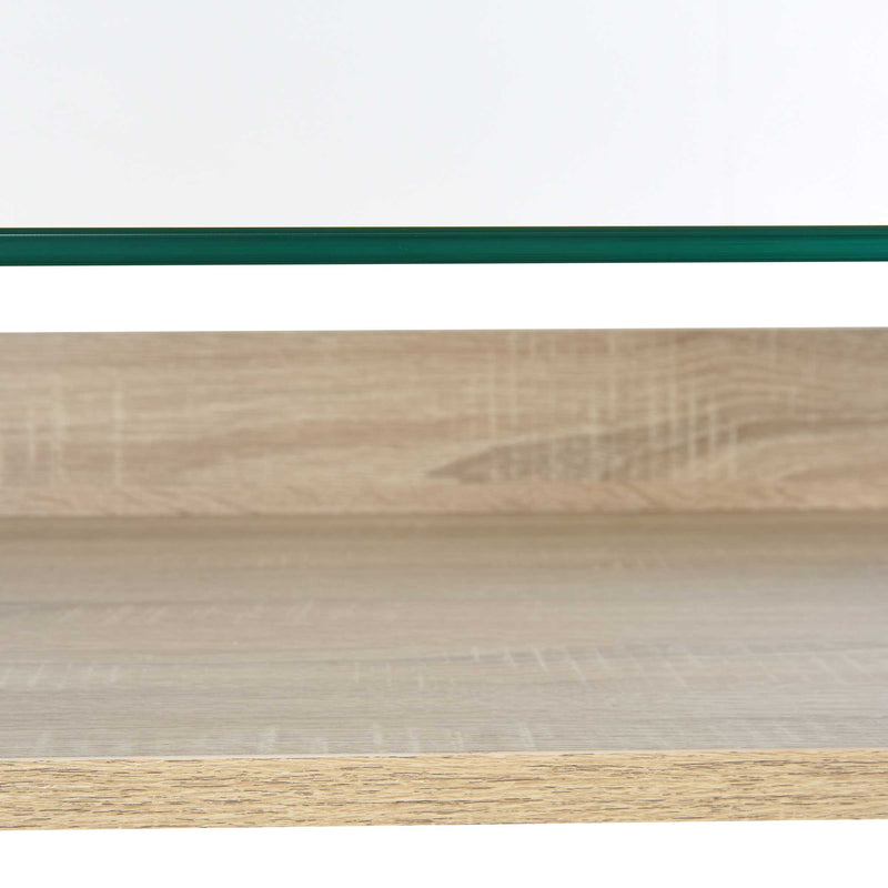 Scrivania da Ufficio Porta PC 120x60x74,5 cm in Acciaio Legno e Piano in Vetro 