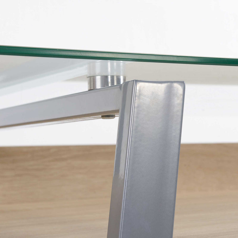 Scrivania da Ufficio Porta PC 120x60x74,5 cm in Acciaio Legno e Piano in Vetro 