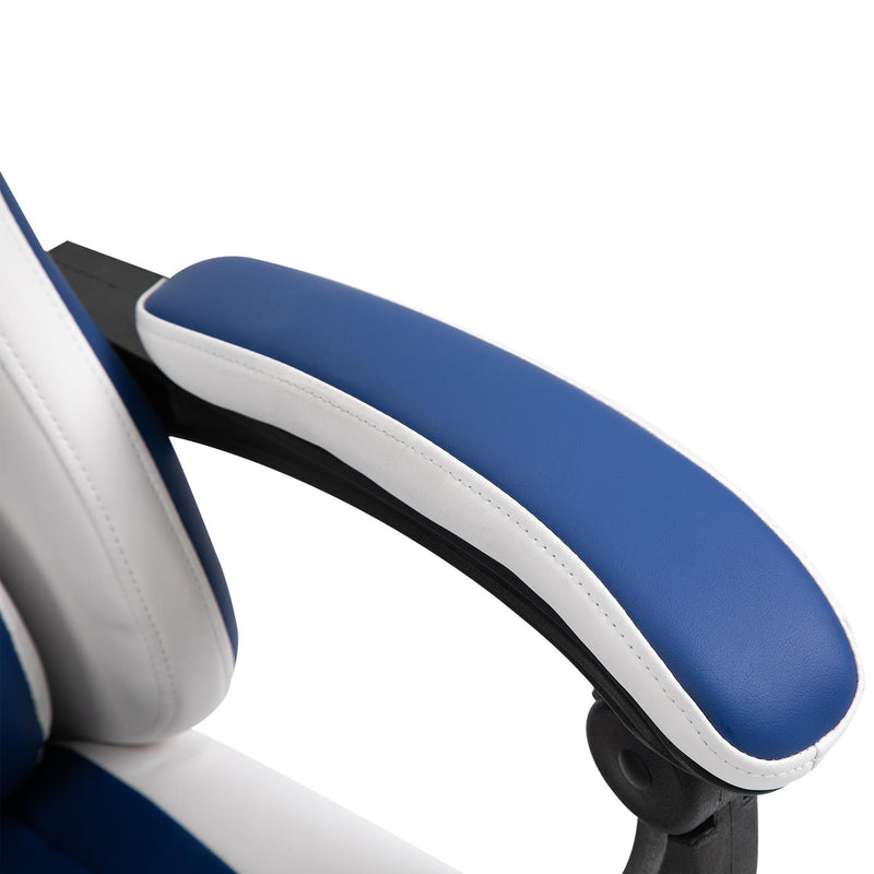 Sedia da Gaming Ergonomica con Poggiapiedi  Blu e Bianco