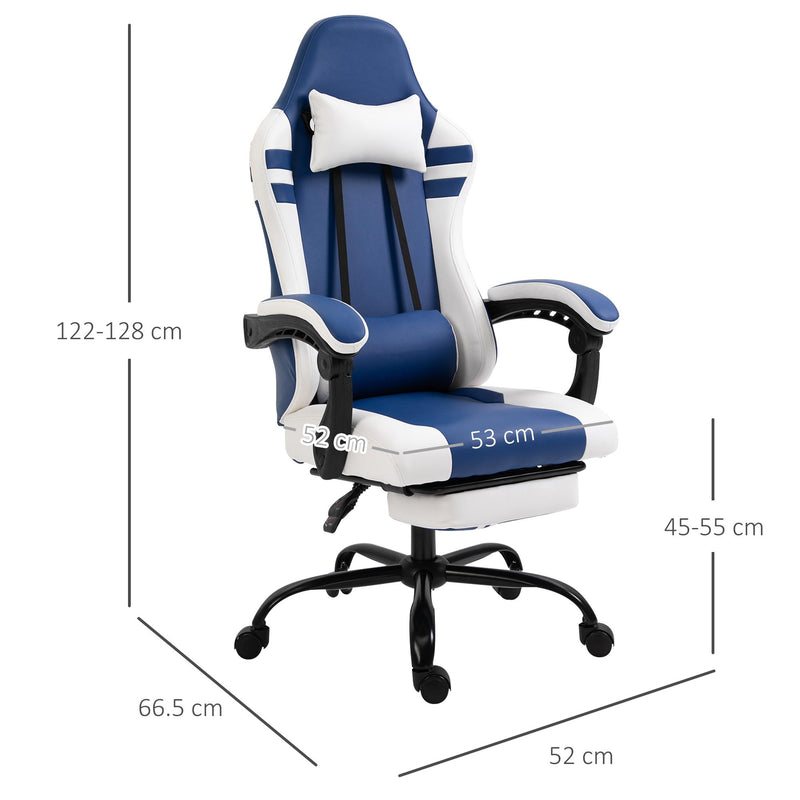 Sedia da Gaming Ergonomica con Poggiapiedi  Blu e Bianco