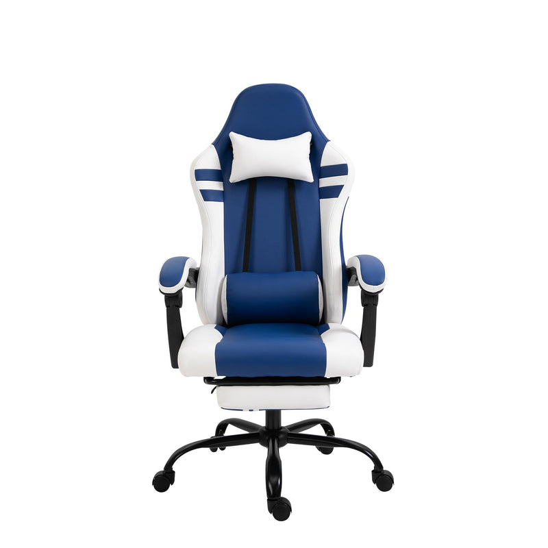 Sedia da Gaming Ergonomica con Poggiapiedi  Blu e Bianco