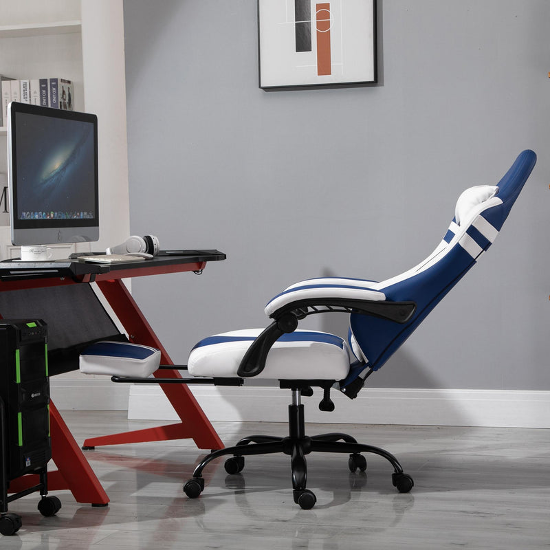 Sedia da Gaming Ergonomica con Poggiapiedi  Blu e Bianco